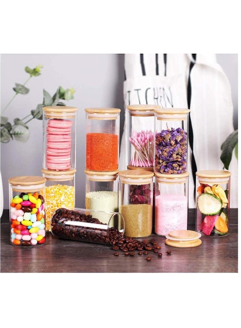 12pcs 8.5oz Glass Jars With Bamboo Lids Set, Glass Jars With Wood Lids , Large Spice Jars, Glass Storage Containers For Pantry, Cookie, And Coffee SET OF
