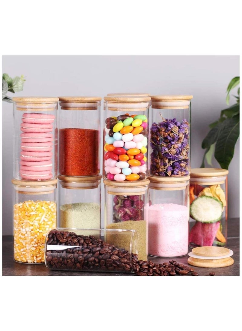 12pcs 8.5oz Glass Jars With Bamboo Lids Set, Glass Jars With Wood Lids , Large Spice Jars, Glass Storage Containers For Pantry, Cookie, And Coffee SET OF