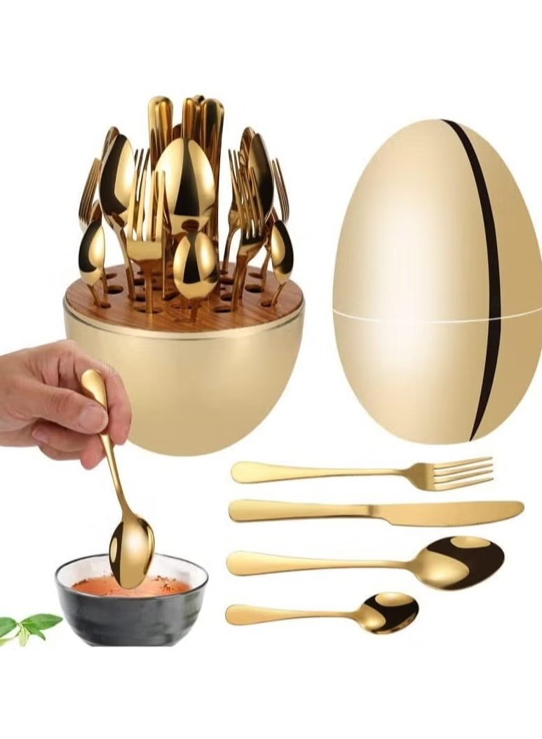 Cutlery Set, 24-Piece Set, Stainless Steel, Scandinavian Style, Luxury Spoon, Fork, Knife, Western Tableware Set, Stylish, Durable, Glossy, Gift
