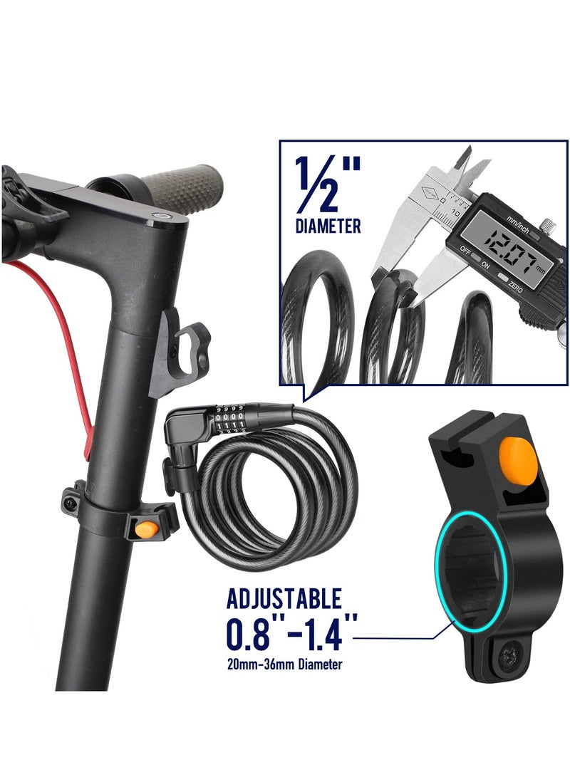 Scooter Lock Cable, Fit for Xiaomi Mijia M365 ES Series, Bicycle Combination Locks Coiled Chain Lock Basic Self Coiling Core Steel Wire 4 ft Long 1/3 inch Fit for M365/ES1/ES2/ES3/ES4