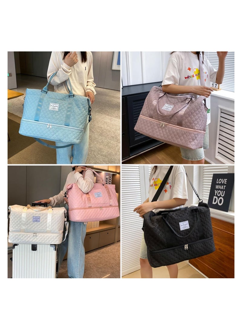 Weekender Travel Bag for Women, Carry On Overnight Duffel Bag, with Shoe Compartment, Large Gym Tote Duffle Bag with Toiletry Bag Black, Hospital Bags for Labor and Delivery(Black)