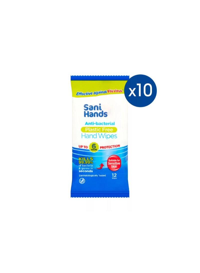 Pack of 10 SaniHands Antibacterial Hand Wipes 12 pack