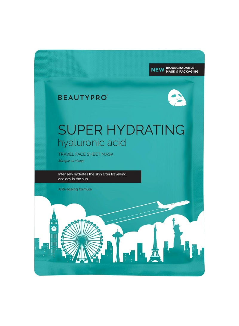 BeautyPro Super Hydrating Hyaluronic Acid Travel Face Sheet Mask 22ml