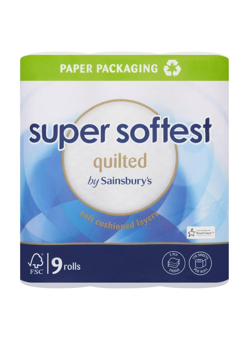 Super Soft Toilet Tissue, Quilted x9 Rolls