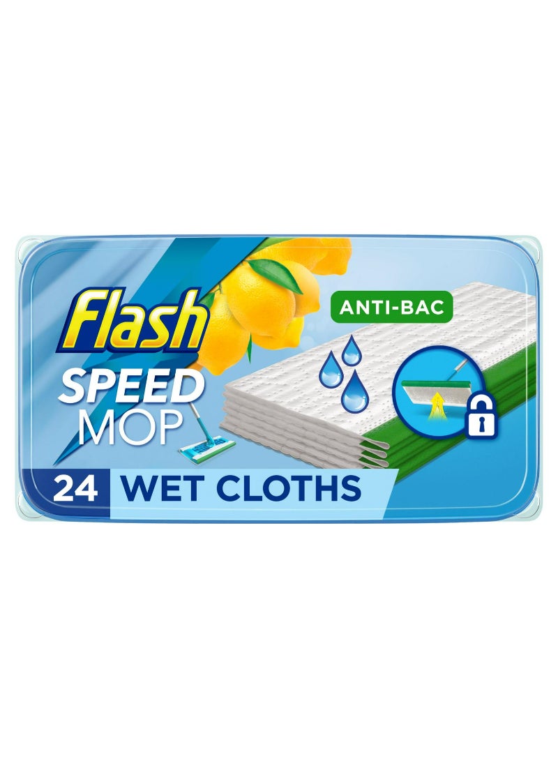 Flash Speedmop Wet Floor Cleaning Wipes Anti-bacterial Multi-Surface Lemon x24