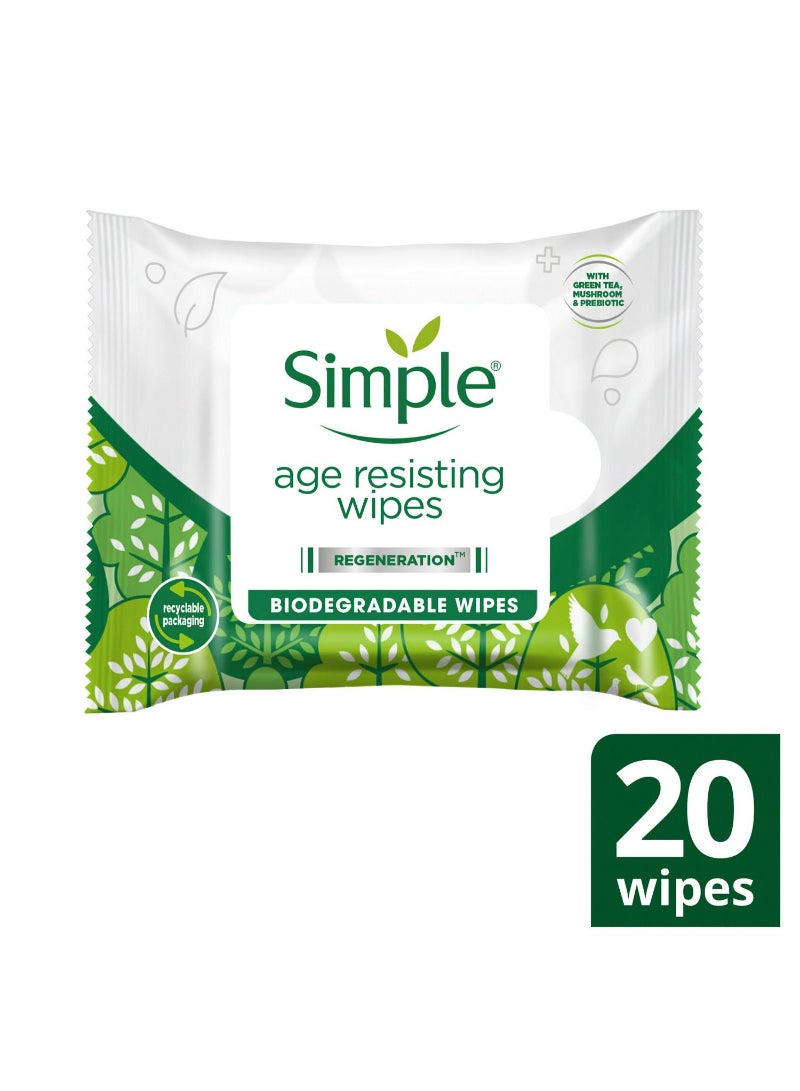 Simple Age Resisting Regeneration Biodegradable Facial Cleansing Make-Up Remover Wipes x20