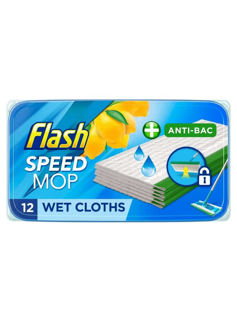Flash Speedmop Wet Floor Cleaning Wipes Anti-bacterial Multi-Surface Lemon x12