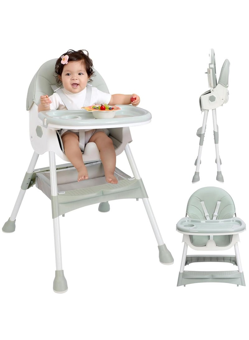 High Chair for Babies and Toddlers, 3-in-1 High Chairs with Five Point Seat Belt and Double Large Tray, Adjustable Foldable Baby High Chair for Ages 6 Months and Up