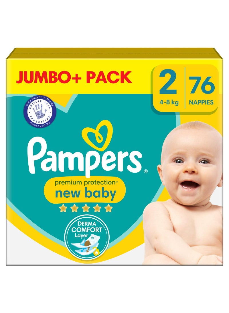 Pampers New Baby Size 2 Jumbo+ Pack, 4kg-8kg 76 Nappies
