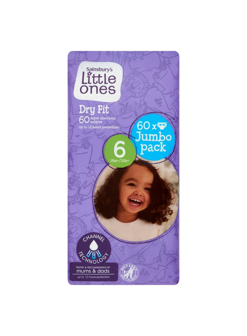 Sainsbury's Little Ones Dry Fit Size 6 Jumbo 60 Nappies