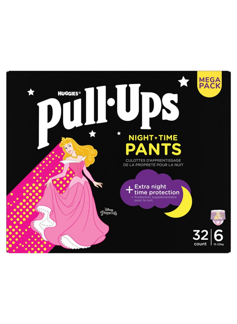 Huggies Pull Ups Trainers Girls Night Time Nappy Pants Age 2-4 Years Nappies Size 6, 15-23kg Mega Pack x32