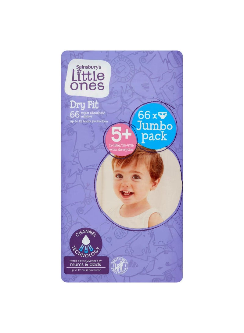 Sainsbury's Little Ones Dry Fit Size 5+ Jumbo 66 Nappies