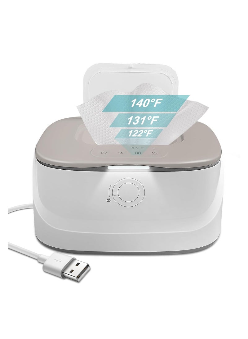 Baby Wipe Warmer with Light, Wet Wipes Dispenser Warmer with Pop-Up Holder, USB Charging, Portable Large Capacity Diaper Warmer, Adult Nursery, Baby Newborn Essential Must Haves, Three Temperature