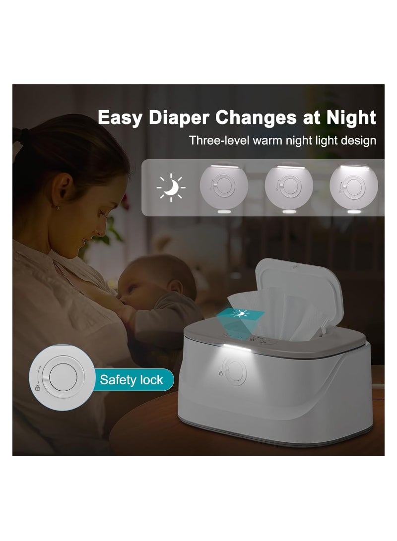 Baby Wipe Warmer With Light, Wet Dispenser Warmer With Pop-Up Holder, Usb Charging, Portable Large Capacity Diaper Warmer, Adult Nursery, Newborn Essential Must Haves, Three Temperature