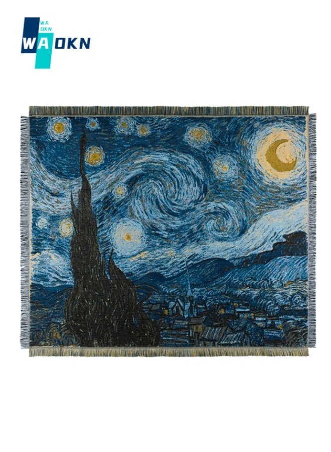 Cotton Oil Painting Blanket 90x90 cm, Soft Air Conditioning Blanket, Hand-woven Sofa Blanket, Light and Breathable Nap Warm Nap Blanket, Beach Outdoor Picnic Mat