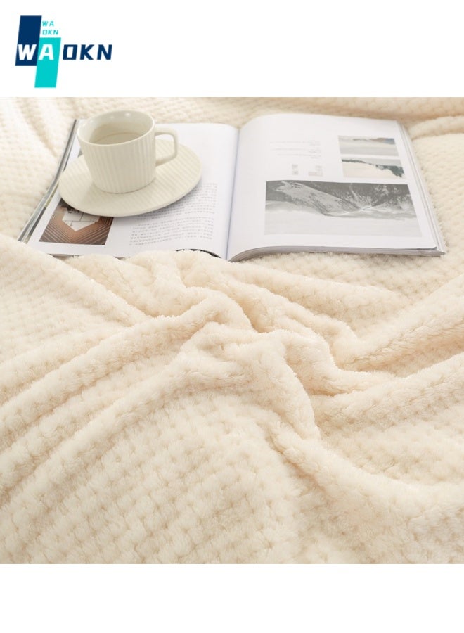 Soft Plush Blanket, 150x200cm Polyester Air-Conditioned Bed Blanket, Thick Fluffy Warm Travel Blanket Double Sided Plush Blanket for Bed, Sofa, Living Room (White)