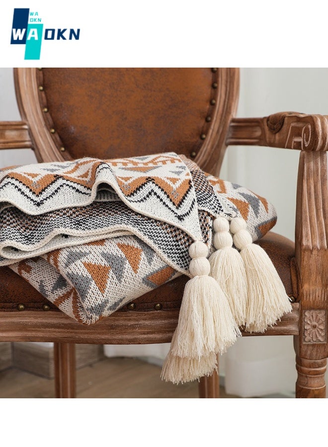 Acrylic Blanket, Soft and Comfortable Lightweight Bohemian Knitted Air Conditioning Blanket, Vintage Tassel Soft Chair Blanket, Sofa Upholstery Blanket - All Seasons (130x170 cm)