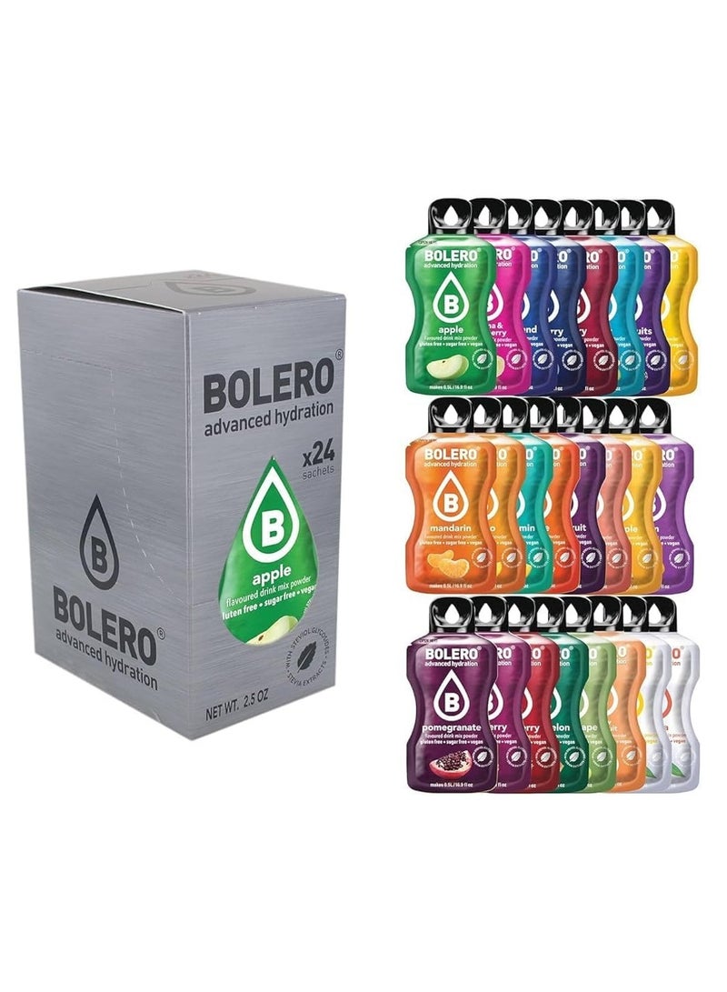 Bolero Advanced Hydration Drink Packets Classic Sachets, Sugar-Free Water Flavoring Packets, Calorie-Free Powder Drink (3g PACK OF 24, MIXED FLAVOR)