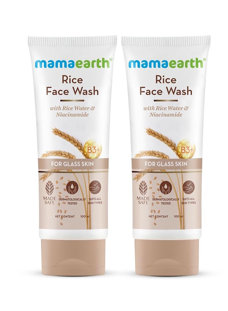 Mamaearth Rice Face Wash With Rice Water and Niacinamide for Glass Skin Pack of 2 100 ml x 2