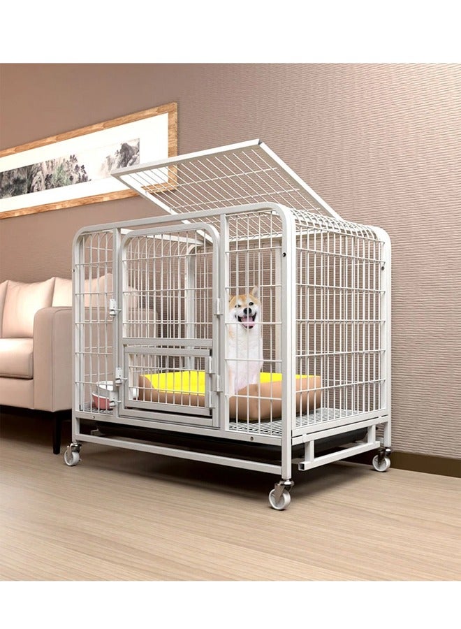 Thickened Medium-Sized Dog House Metal Pet Cage with Wheels and Removable Tray