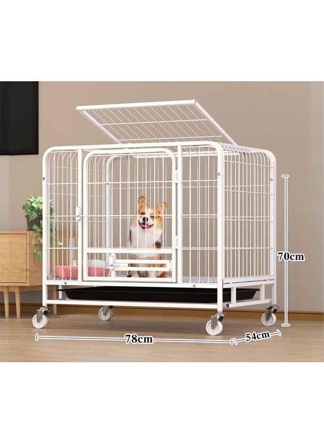 Thickened Medium-Sized Dog House Metal Pet Cage with Wheels and Removable Tray