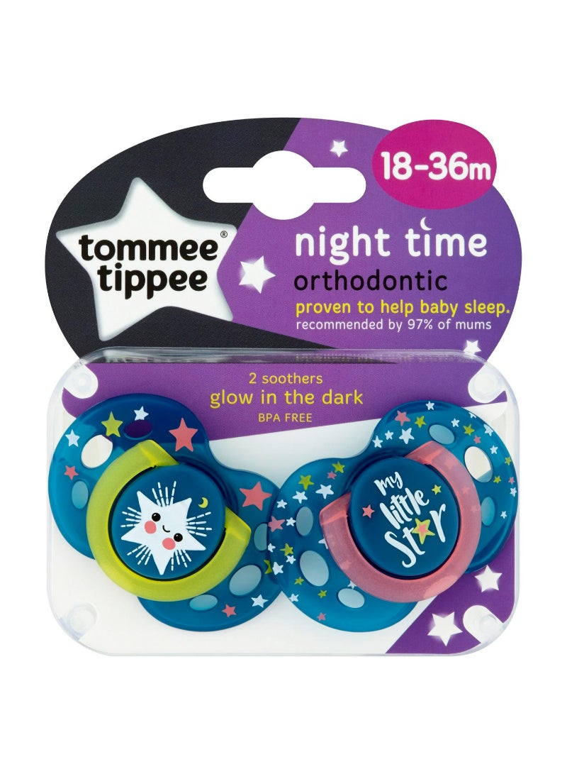 Tommee Tippee Closer to Nature Night Time x2 Orthodontic Soothers 18-36 Months