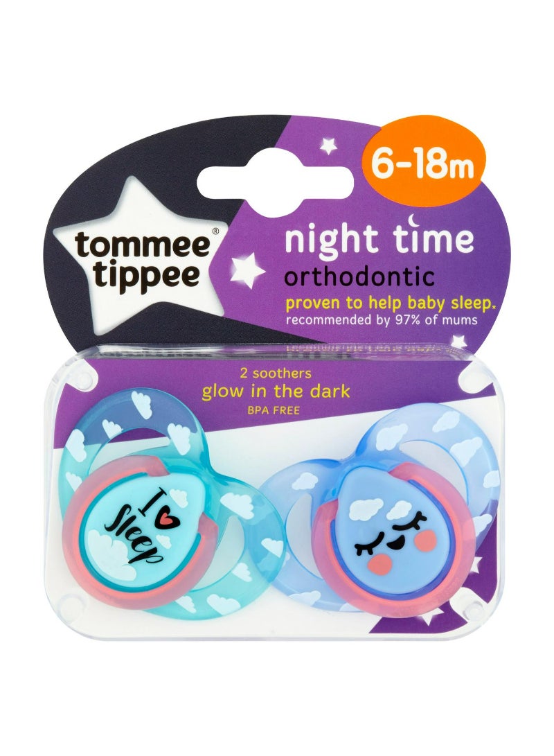 Tommee Tippee Closer To Nature Night Soother, 6-18 Months x2