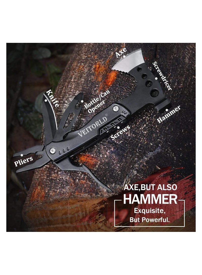 Multitool Axe Hammer Camping Accessories, Father's Day, Unique Gifts for Dad Men Husband from Daughter Son, Survival Gear and Equipment, Unique Hunting Fishing Gift Ideas for Grandpa Him