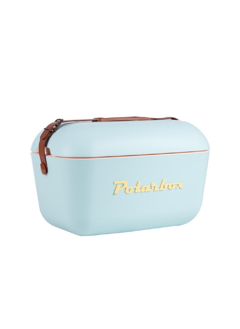 Classic Cooler Box with Leather Strap, Sky Blue - Yellow Green Rigid Thermal Insulated Ice for Beach, Picnic Party Convertible Lid Polypropylene Insulation 12L PB-9235