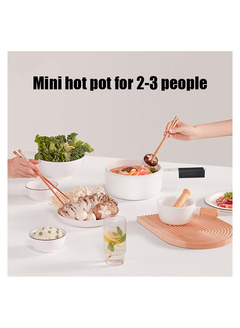 Stainless Steel Mini Electric Hot Pot with Non Stick Coating Long Handle Frying Pan and Stainless Steel Steamer. Ideal for Travel Cooking Multi Cookers and Electric Cooking.