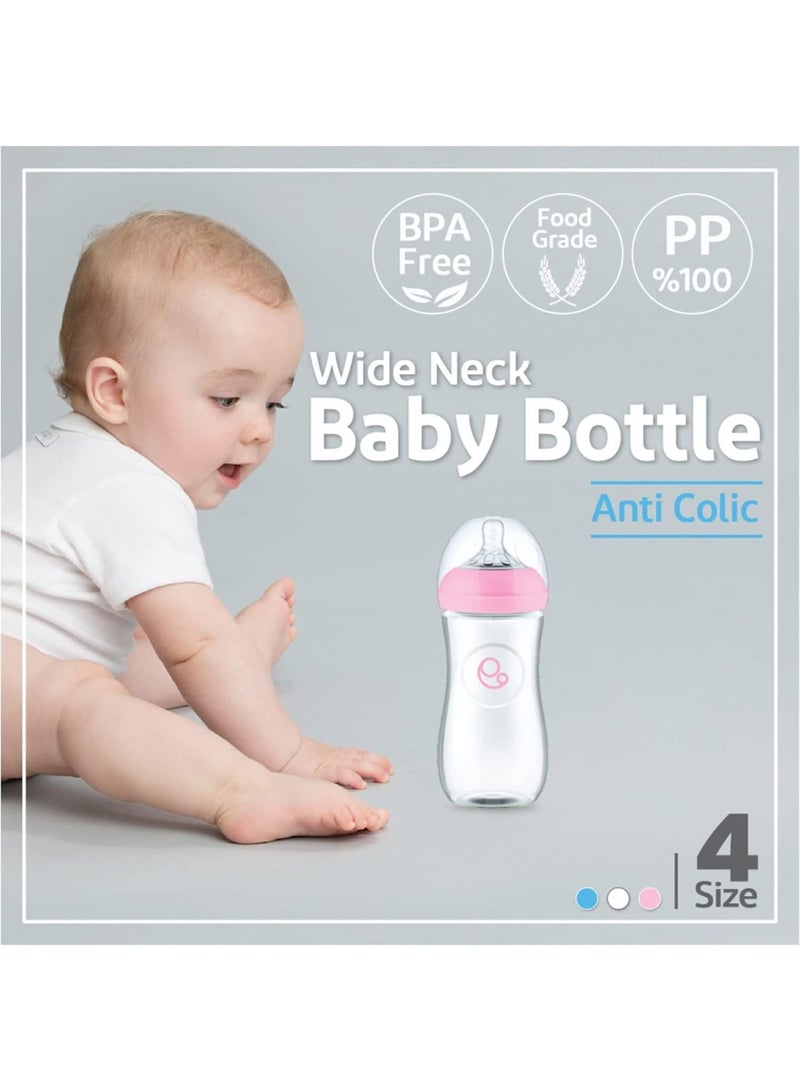 Baby Feeding Bottles for Newborn Baby, PP Anti Colic Infant Bottles, Silicone Rubber Teat, Wide Neck Breast-Like Nipple Slow Flow Breast-feeding Toddler Bottle 330ML, Pink