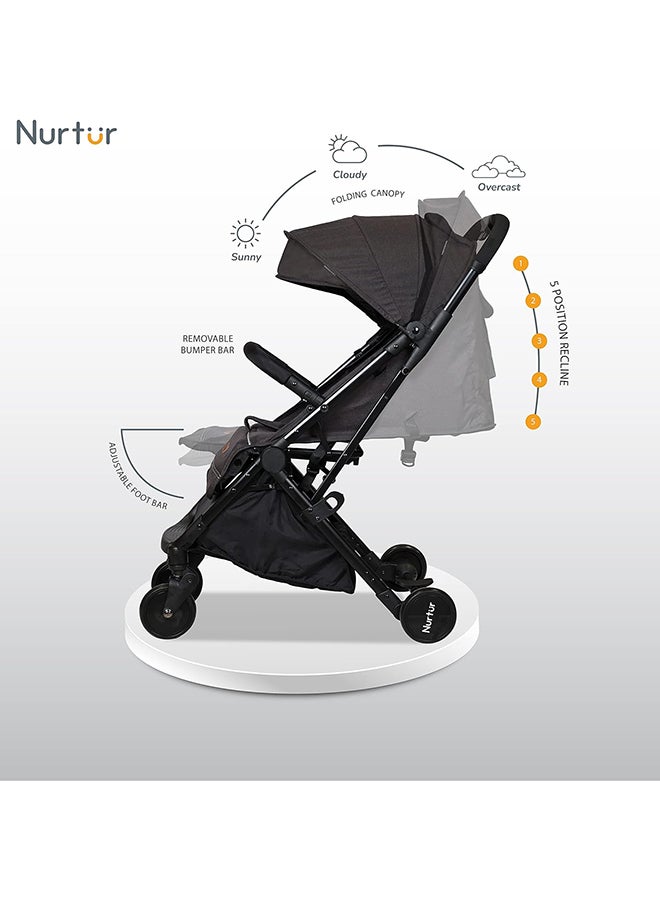 Bravo Baby/Kids Travel Stroller 0 36 Months, Storage Basket, Detachable Bumper, 5 Point Safety Harness, Compact Foldable Design