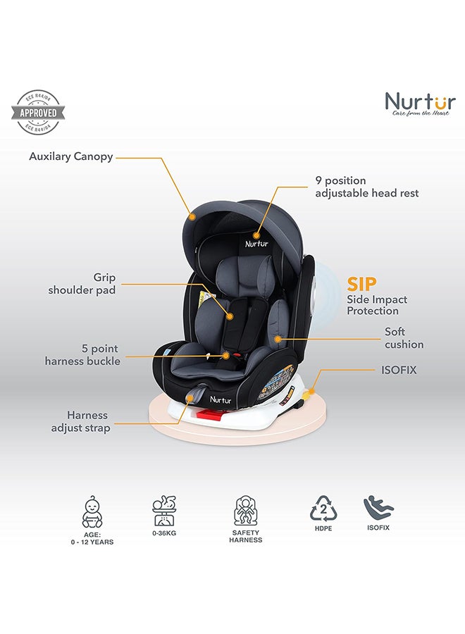 Ultra Baby 4 In1 Car Seat  Isofix  9-Level Adjustable Headrest And Canopy  Upto 36Kg  Black