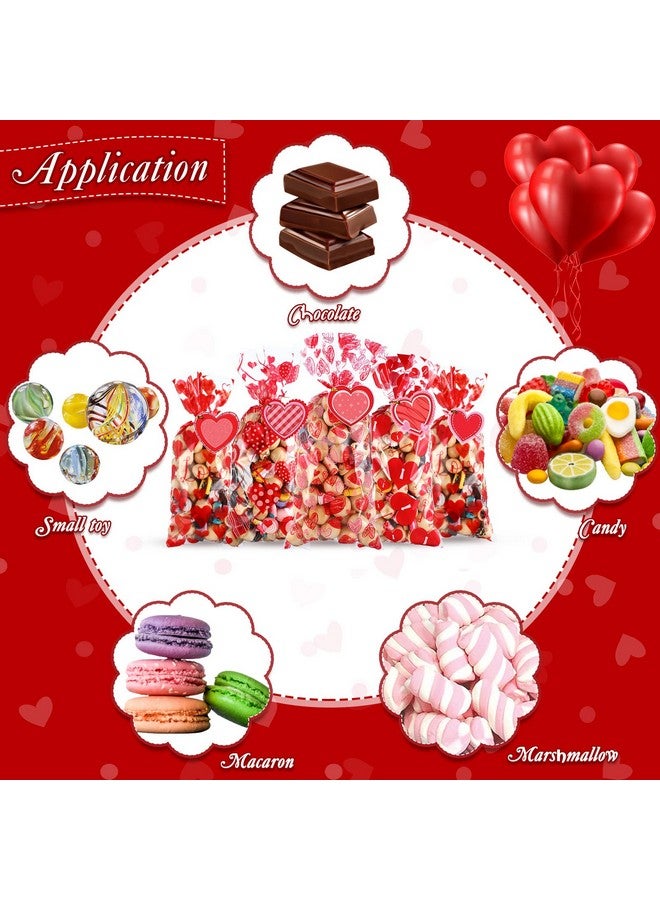 100 Pcs Valentine Cellophane Treat Bags With 50 Pcs Heart Shape Gift Tags And 200 Pcs Twist Ties Plastic Valentine Goodie Candy Bags Gift Bags Valentine Favor Bags For Valentine'S Day Party Supplies
