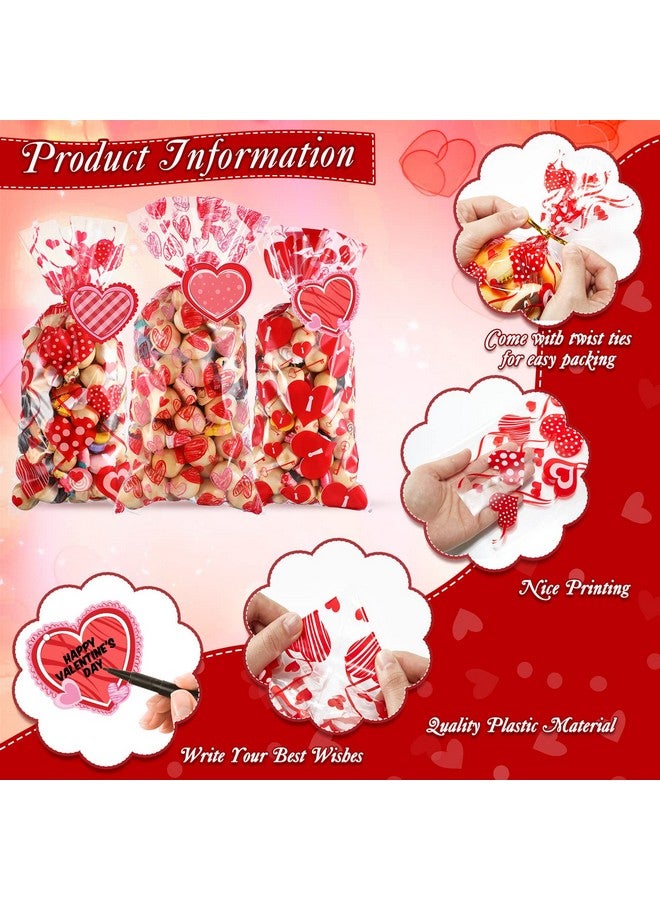 100 Pcs Valentine Cellophane Treat Bags With 50 Pcs Heart Shape Gift Tags And 200 Pcs Twist Ties Plastic Valentine Goodie Candy Bags Gift Bags Valentine Favor Bags For Valentine'S Day Party Supplies