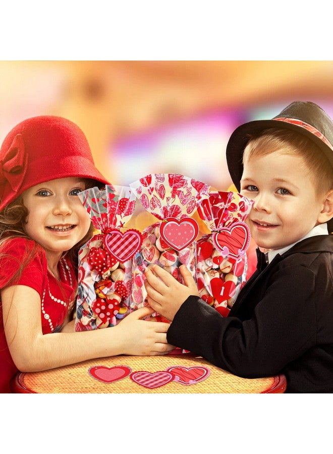 100 Pcs Valentine Cellophane Treat Bags With 50 Pcs Heart Shape Gift Tags And 200 Pcs Twist Ties Plastic Valentine Goodie Candy Bags Gift Bags Valentine Favor Bags For Valentine'S Day Party Supplies