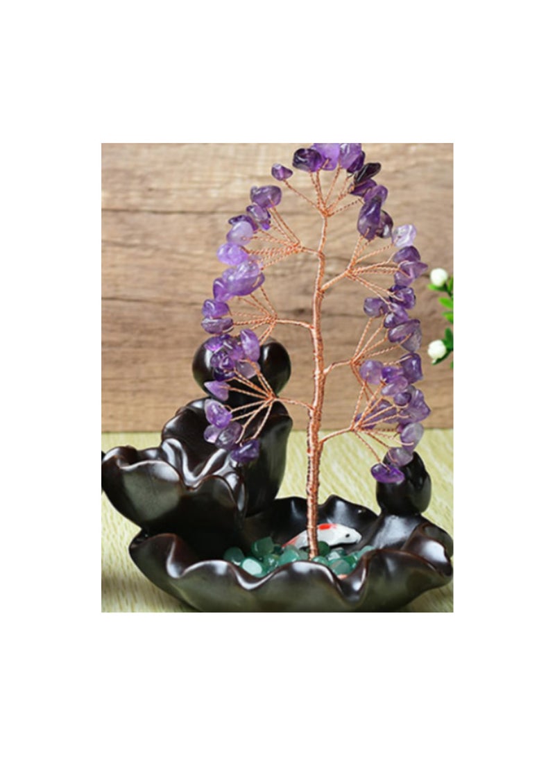 Eco-friendly Creative Lotus Holiday Natural Crystal Tree And Black Backflow Incense Burner