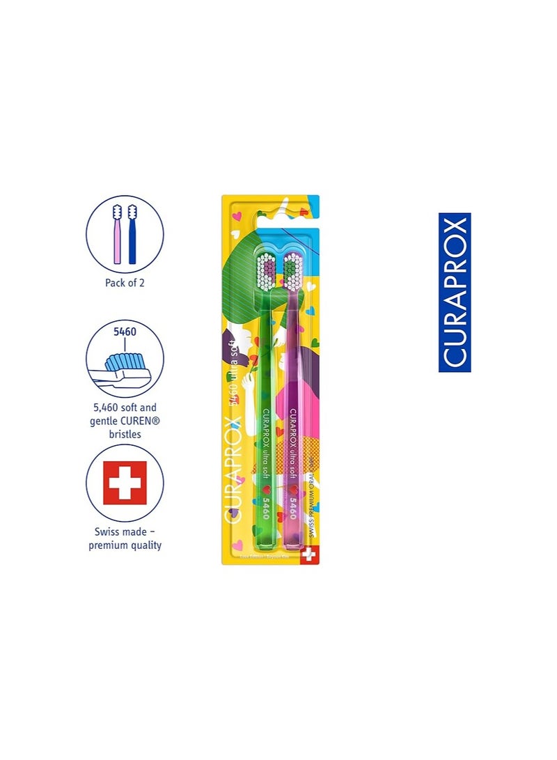 Curaprox CS 5460 Manual Toothbrush Ultra Soft Special Edition Love 2023 Soft Toothbrush Pack of 2