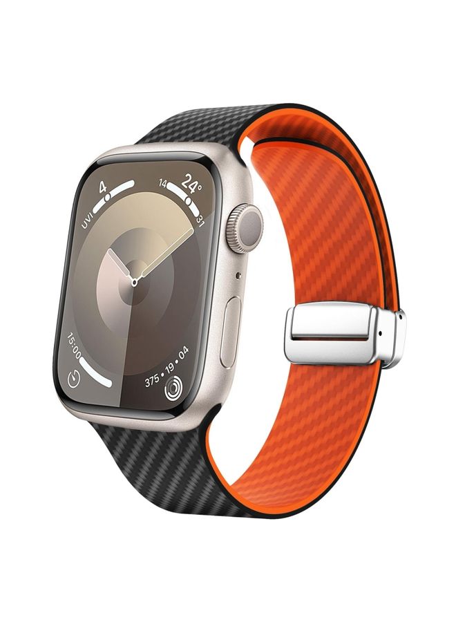 Replacement Strap For Apple Watch SE 2023 40mm Carbon Fiber Magnetic Silver Buckle Watch Band Black Orange