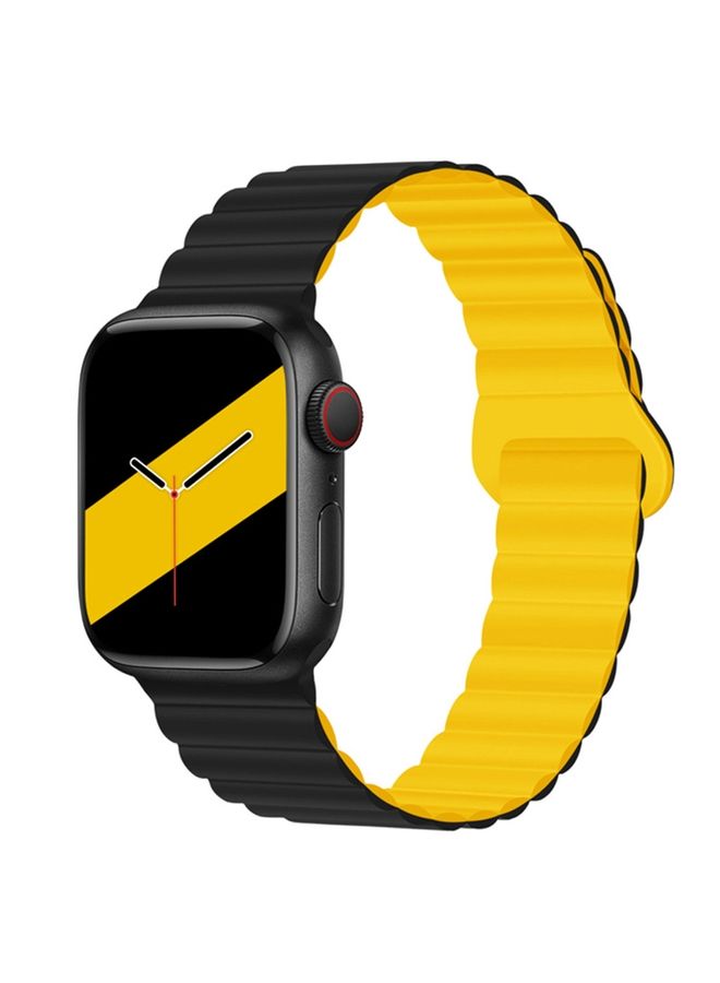 Replacement Strap Reverse Buckle Magnetic Silicone Watch Band For Apple Watch Series 9&8&7 41mm / SE 3&SE 2&6&SE&5&4 40mm / 3&2&1 38mm Black Yellow