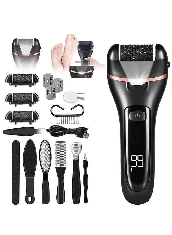 Rechargeable 2 Speeds Electric Callus Remover: Waterproof Electric Callus Remover with LED Power Indicator, 10-in-1 Foot Care Pedicure Set for Foot Care