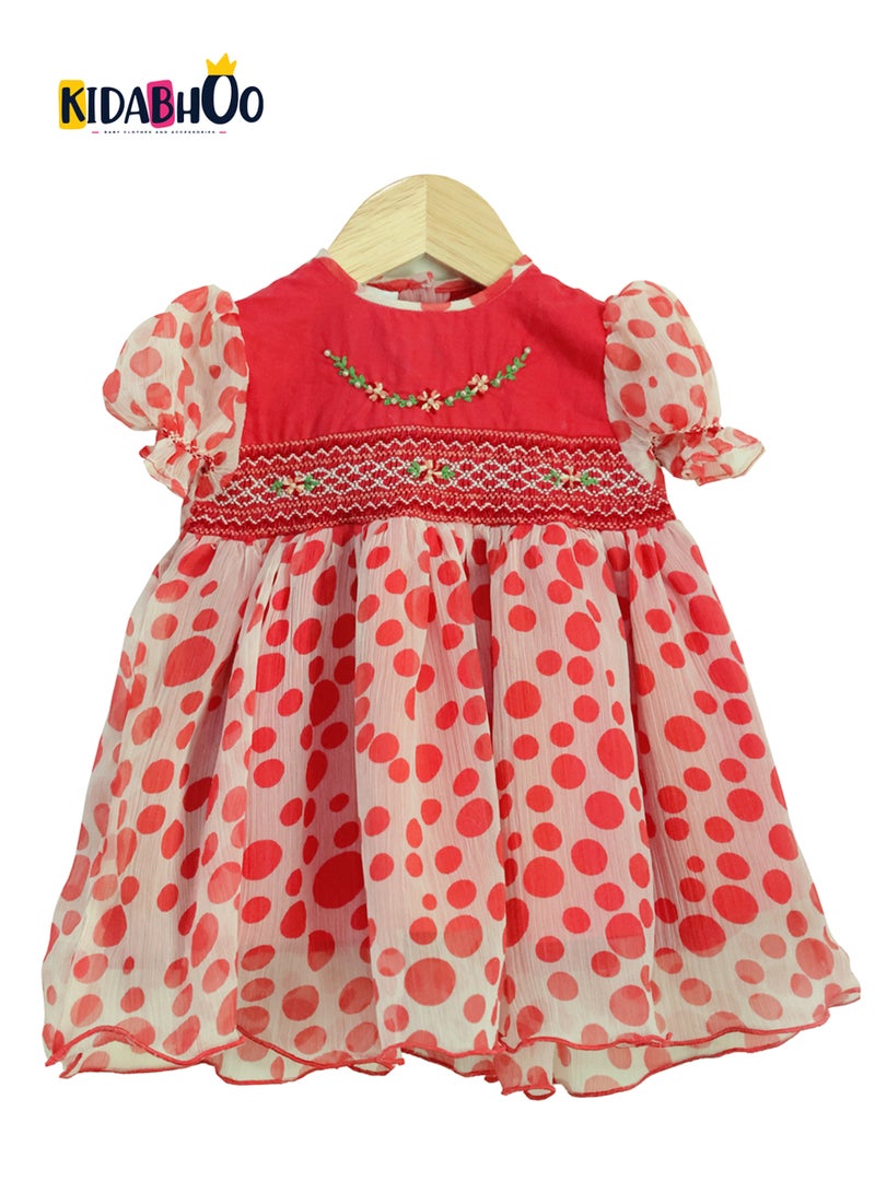 Polka Dot Delight Smocked Kids Chiffon Dress for Girls