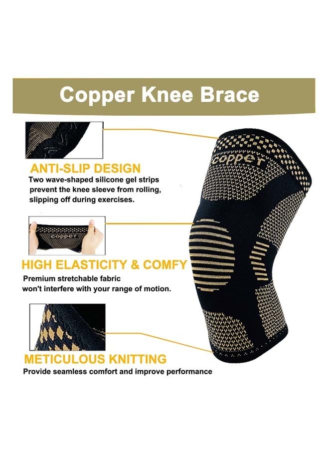 Copper Knee Brace for Knee Pain, Knee Support with Patella Pad & Side Stabilizers, Compression Knee Sleeve for Sport, Workout, Arthritis, ACL, Joint Pain Relief, Meniscus Tear