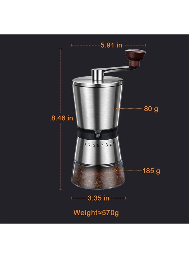 Manual Coffee Grinder with 8 Adjustable Coarseness Settings, Hand Crank Coffee Mill with Ceramic Burr for Espresso Beans, French Press, Pour Over, Drip Coffee – Rustproof, Non-Dulling
