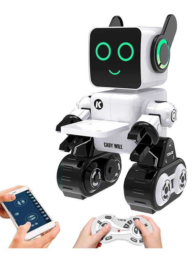 Robot Toy for Kids, Remote and APP Control Intelligent Programming RC Robot, Sing, Dance, Talk, Play with Kids as a Gift for Child（Dark White）