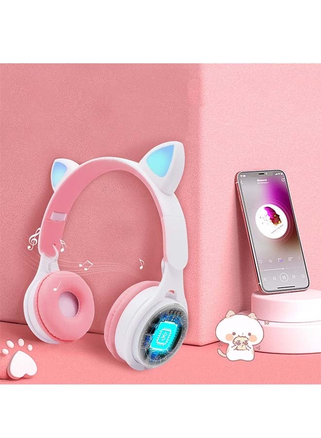 Wireless Bluetooth Cat Ear Headphones - Mini Macaron Headset for Students and Children