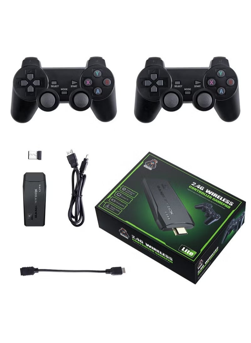 Lite HD TV game console with 64G card 10,000 games, 1 host, 1 HDMI, 1 USB charging cable, 2 wireless controllers, 1 game stick, 1 TF card, supports external TF card, expandable to 128G