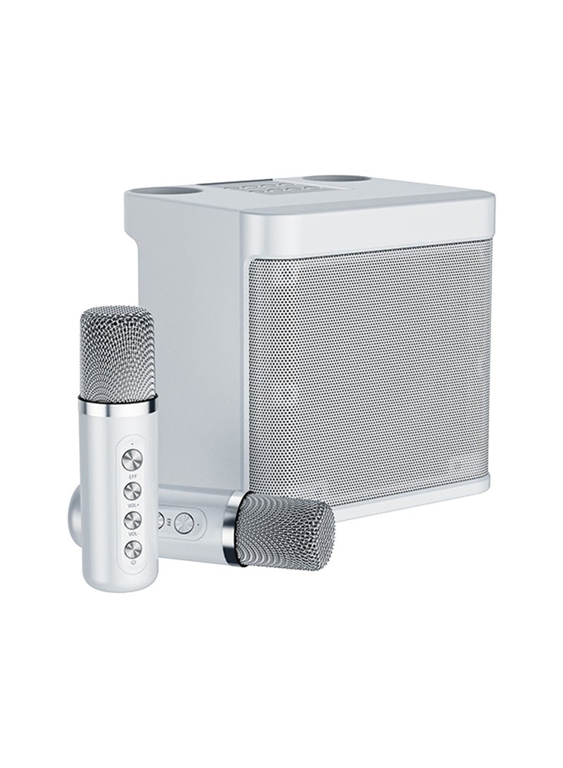 YS203 Dual Wireless Microphone Karaoke Audio Portable Outdoor Karaoke All-in-one Home Bluetooth Speaker(Sliver White)