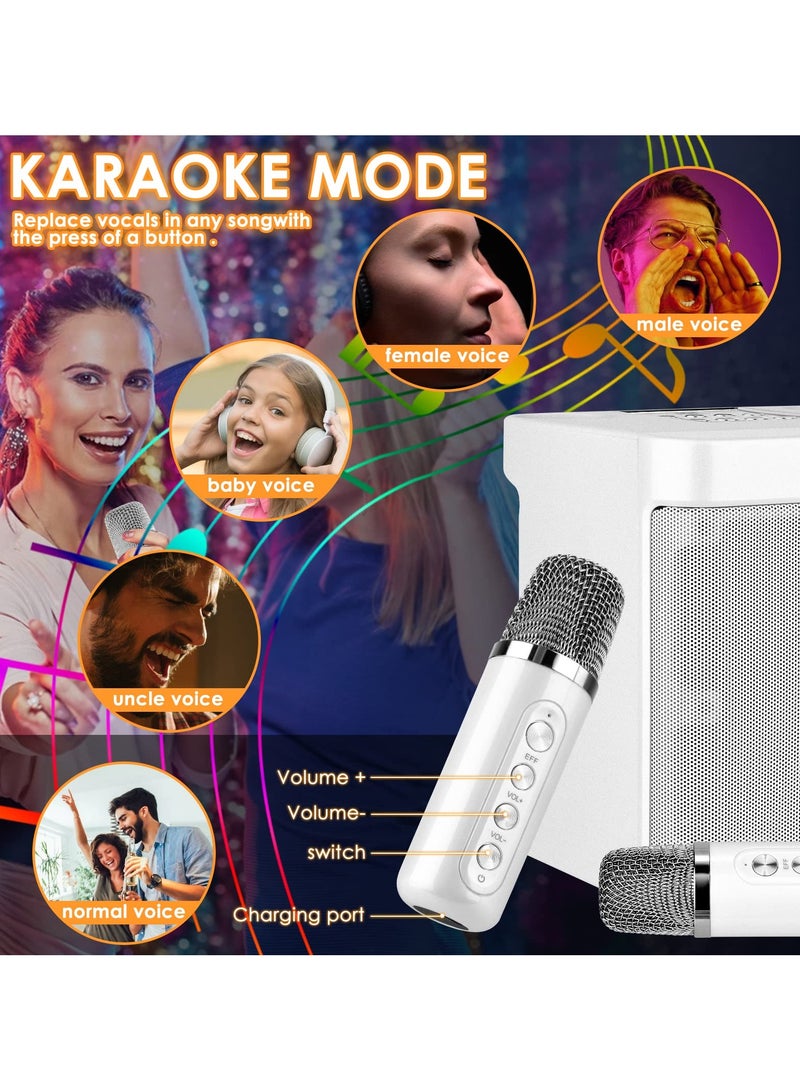 Dual Wireless Microphone Karaoke Audio Portable Outdoor Karaoke All-in-one Home Bluetooth Speaker Karaoke Machine ,Singing Karaoke for Home Party, Great Gifts for Parents and Kids (Sliver White)