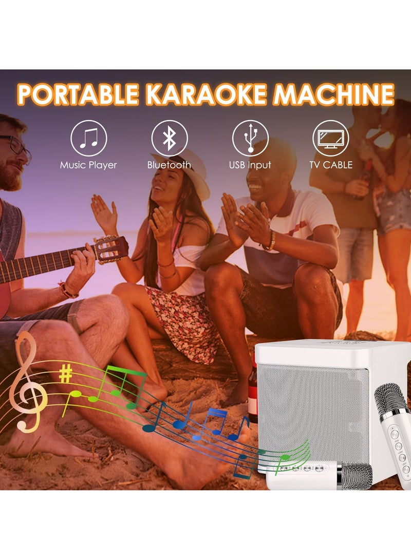 Dual Wireless Microphone Karaoke Audio Portable Outdoor Karaoke All-in-one Home Bluetooth Speaker Karaoke Machine ,Singing Karaoke for Home Party, Great Gifts for Parents and Kids (Sliver White)